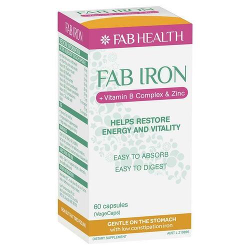 Fab Iron + Vitamin B + Zinc 60 Caps Restore Energy Support Immune System