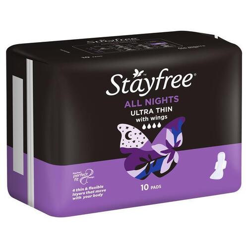 Stayfree Ultra Thin All Night Sanitary Pads With Wings 10 Pack