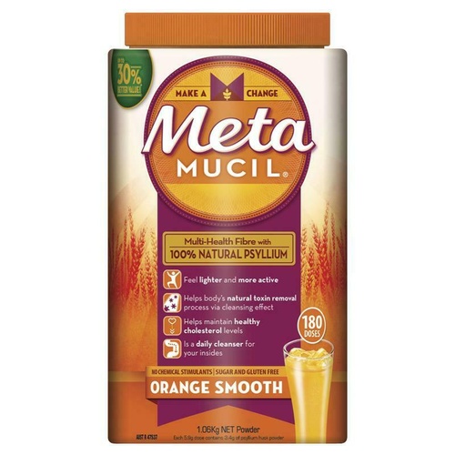 Metamucil Fibre Supplement Smooth Orange 180 Dose 100% Natural Psyllium