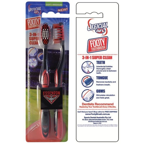 AFL Toothbrush Essendon Bombers Twin Pack