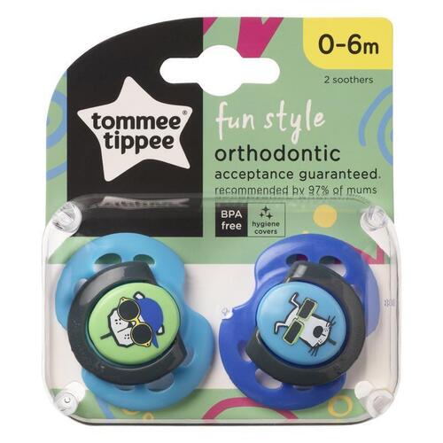 Tommee Tippee Fun Style Soothers, 0-6M, Pack of 2 Dummies