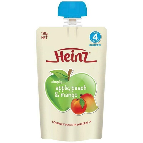 Heinz Apple Peach & Mango Pouch 120g 4m+ Baby Food Travel Easy