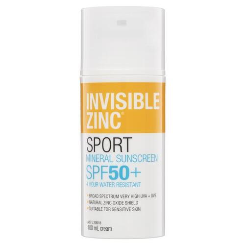 Invisible Zinc SPF 50+ Sport Mineral Sunscreen 4 Hour Water Resistant 100ml