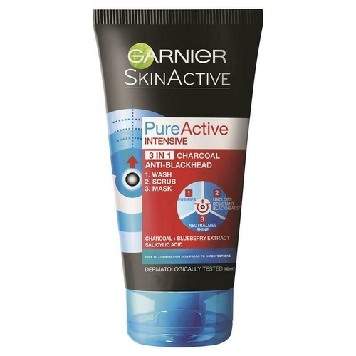 Garnier SkinActive Pure Active Intensive Charcoal 3-in-1 150mL Reduce Blackheads