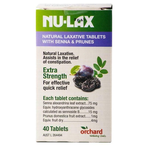 Nulax Natural Laxative Tablets with Senna and Prunes 40 Tablets