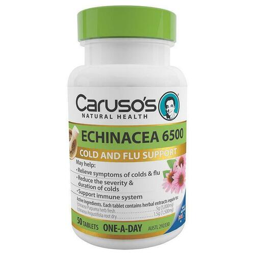 Carusos Natural Health One a Day Echinacea 6500mg 50 Tablets Relieve Common Cold