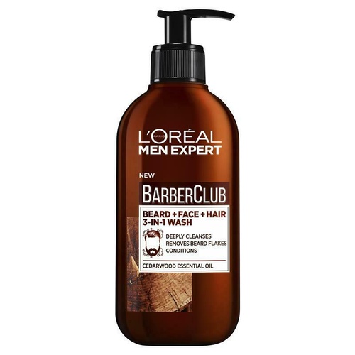 L'Oreal Men Expert Barber Club 3 in 1 Wash 200ml Gently Cleanses Face
