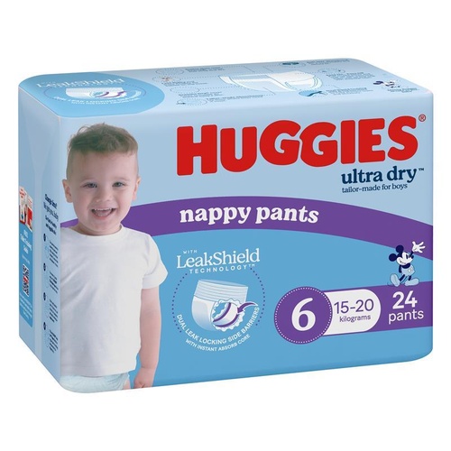 Huggies Ultra Dry Nappy Pants Size 6 15kg & Over Boy 24 Pack Stretchy Waistband
