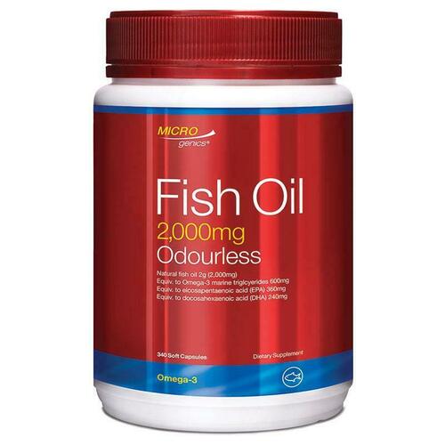 Microgenics Fish Oil 2000mg Odourless 340 Capsules Support General Health