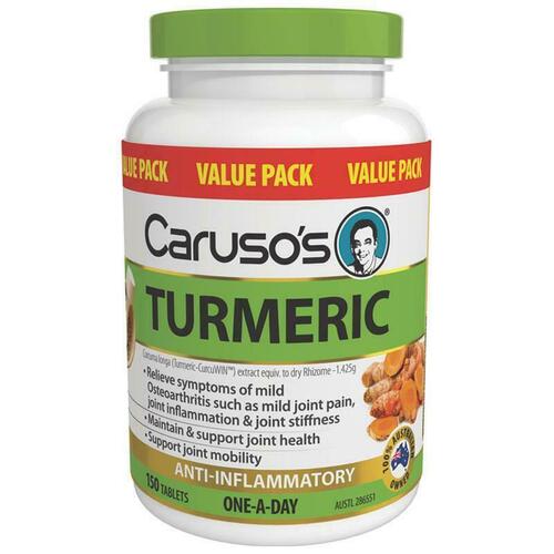 Carusos Natural Health One a Day Turmeric 150 Tablets Maintain Joint Mobility