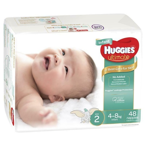 Huggies Ultimate Nappies Size 2 Infant 4-8kg Bulk 48 Pack Comfort