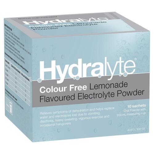 Hydralyte Electrolyte Powder Colour Free Lemonade 4.9g x 10