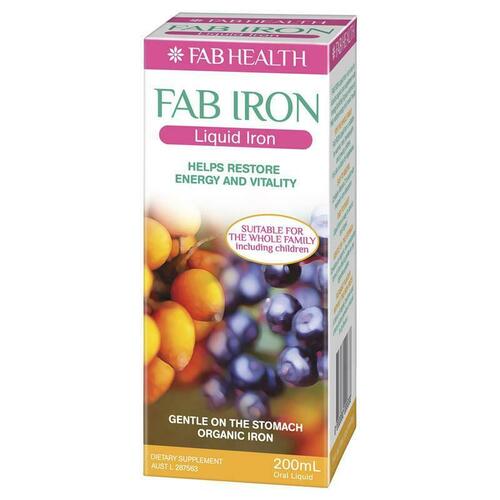 Fab Iron Liquid Iron 200ml Restore Energy Overall Health Suitable For Children
