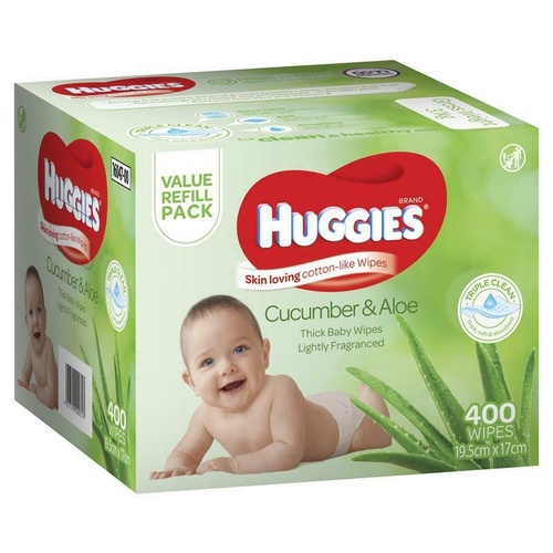 Huggies Cucumber & Aloe Wipes 400 Pack Triple Clean Technology Extra Thick