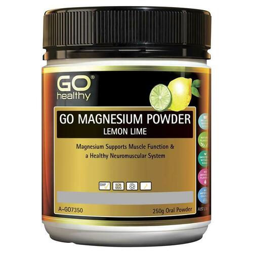 GO Healthy Magnesium Powder Lemon Lime 250g Support Muscle Function