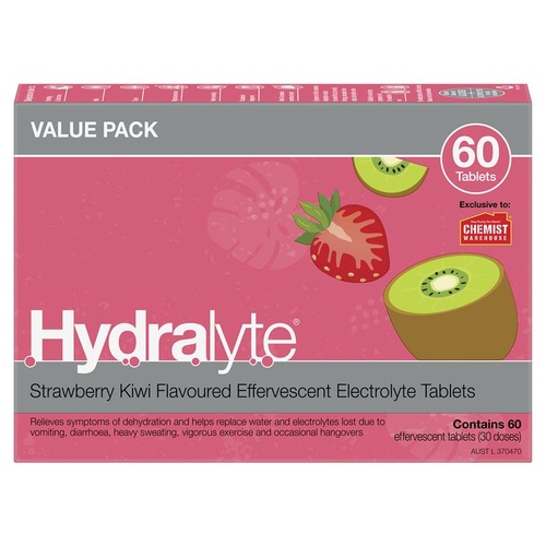Hydralyte Electrolyte Effervescent Strawberry Kiwi 60 Tablets