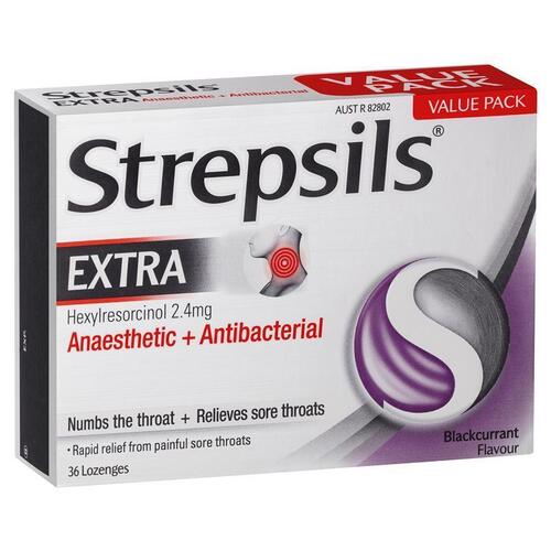 Strepsils Extra Blackcurrant Sore Throat Pain Relief Lozenges 36pk
