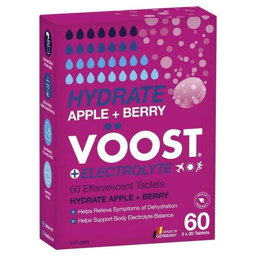 Voost Hydrate Apple + Berry Effervescent Tablets 60 Pack Relieve Dehydration