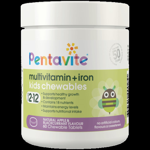 Pentavite Multivitamin + Iron Kids 60 Chewable Tablets Apple & Blackcurrant