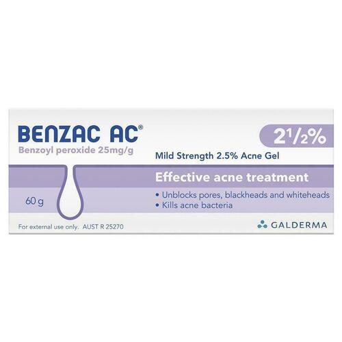 Benzac AC Gel 2.5% 60g Effective Acne Treatment Unblock Pores Kill Bacteria