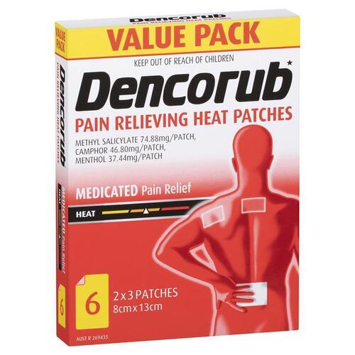 Dencorub Pain Relieving Heat Patches 6 Pack