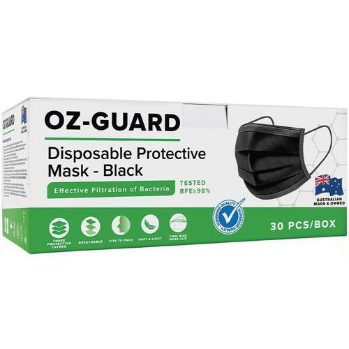 Oz Guard Disposable Black Face Masks 30 Pack - Made In Australia