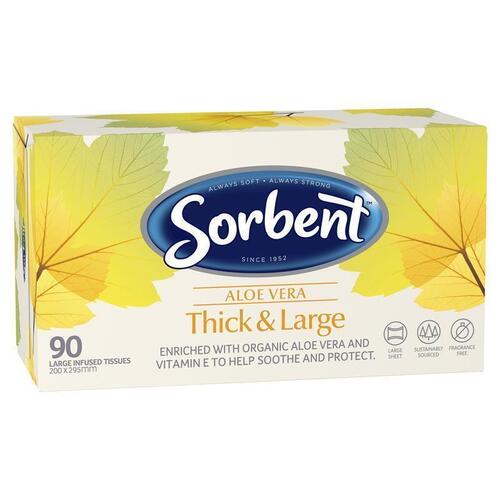 Sorbent Facial Tissues Thick & Large Aloe Vera 90 Pack