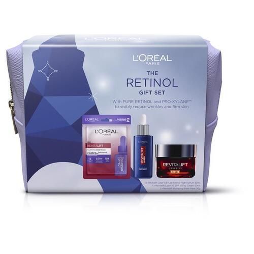 L'Oreal Retinol Night Serum Revitalift Laser Day Cream & Sheet Mask Gift Set