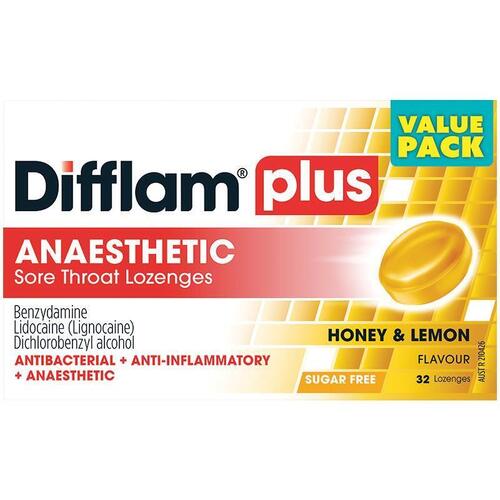 Difflam Plus Anaesthetic Honey & Lemon 32 Lozenges