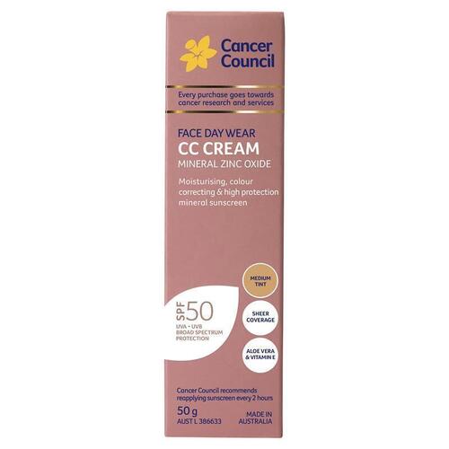 Cancer Council SPF 50 Face CC Cream Mineral Medium 50ml