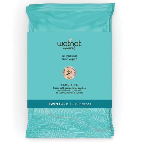 WotNot Natural Organic Sensitive Facial Wipes 2x25 Pack
