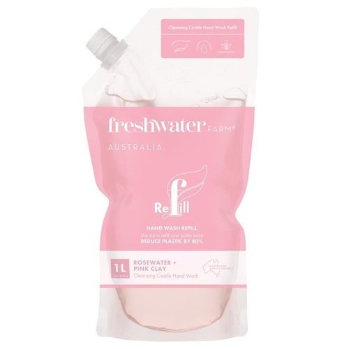 Freshwater Farm Hand Wash Rosewater + Pink Clay Pouch Refill 1 Litre