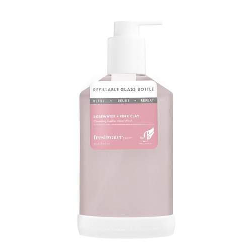 Freshwater Farm Refillable Glass Bottle Rosewater + Pink Clay 500ml