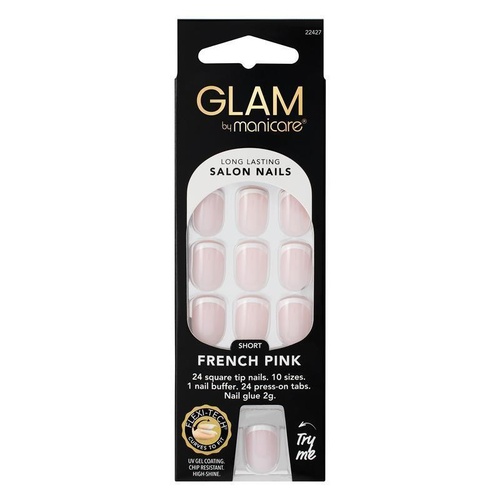 Glam By Manicare Press On Nails French Pink Short Square French Kit