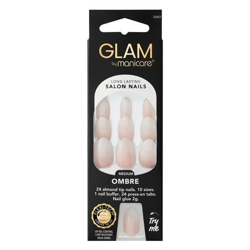 Glam By Manicare Press On Nails Ombre Medium Almond Fashion Kit