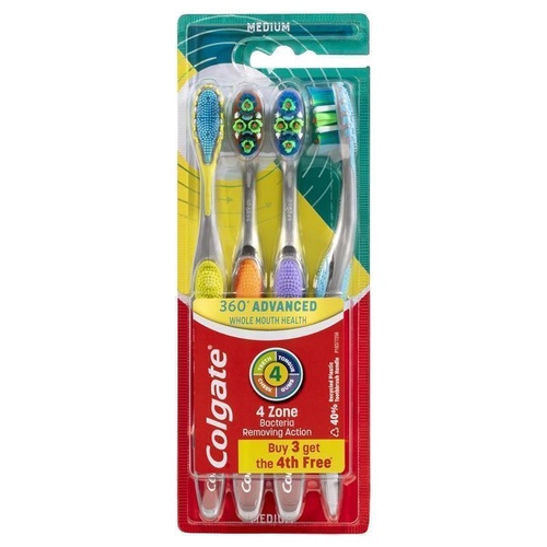Colgate Toothbrush 360 Degree Advanced Whole Mouth Health Medium 4 Pack