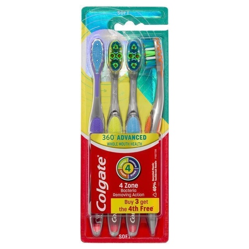Colgate Toothbrush 360 Degree Advanced Whole Mouth Health Soft 4 Pack