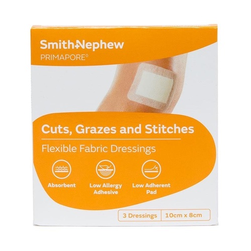 Primapore Flexible Fabric Dressing 10cm x 8cm 3 Pack