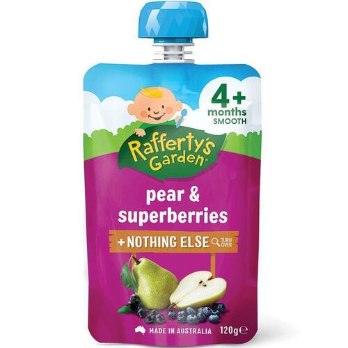 Raffertys Garden Pear & Superberries Puree Baby Food Pouch 4+ Months