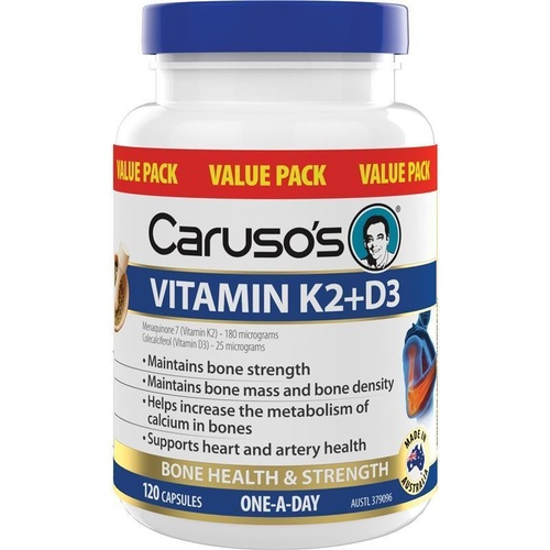 Carusos Vitamin K2 + D3 120 Capsules Exclusive Size
