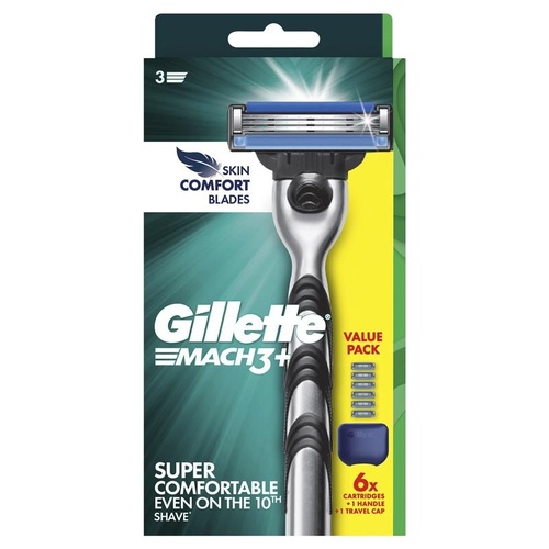 Gillette Mach3+ Razor Replacement Cartridges 1 Handle 6 Cartridges Shave Care