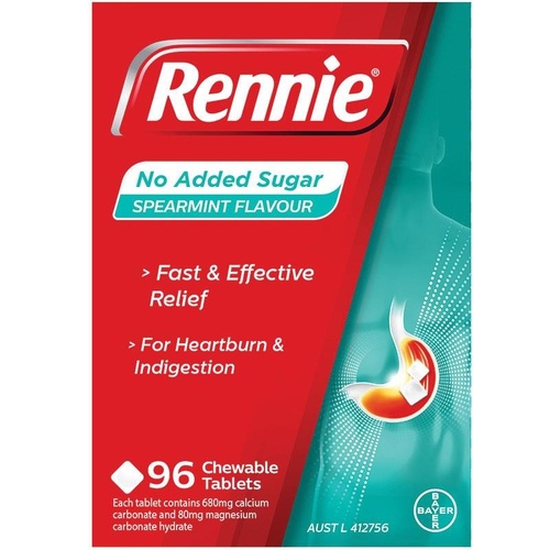 Rennie No Added Sugar Spearmint 96 Tablets