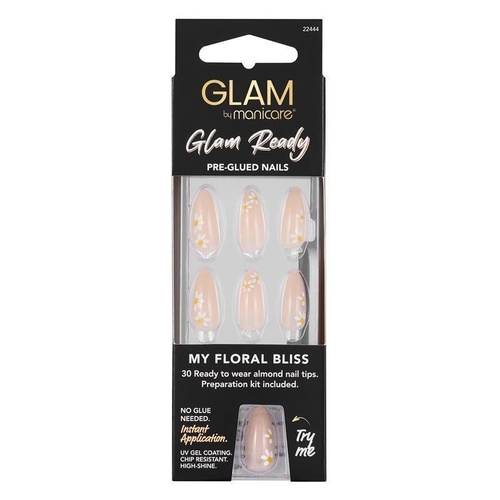 Glam By Manicare Glam Ready Pre-Glued Nails My Floral Bliss 30 Pieces