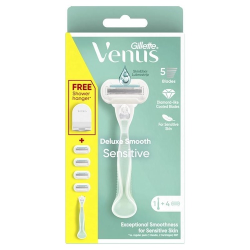 Gillette Venus Deluxe Smooth Sensitive Women's Razor Handle + 4 Blade Refills