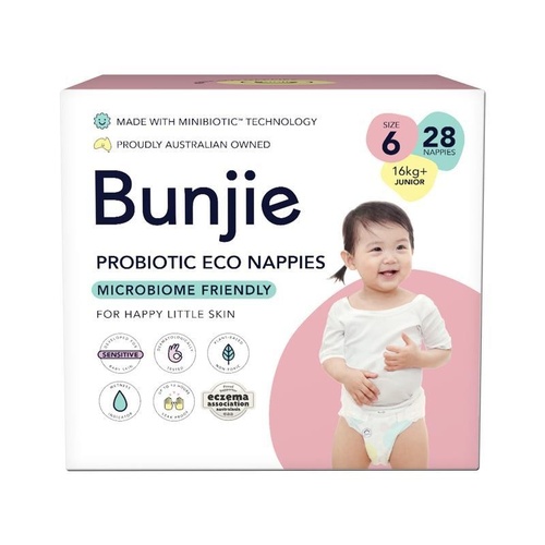 Bunjie Probiotic Eco Nappies Size 6, 16kg+, 28 Pack
