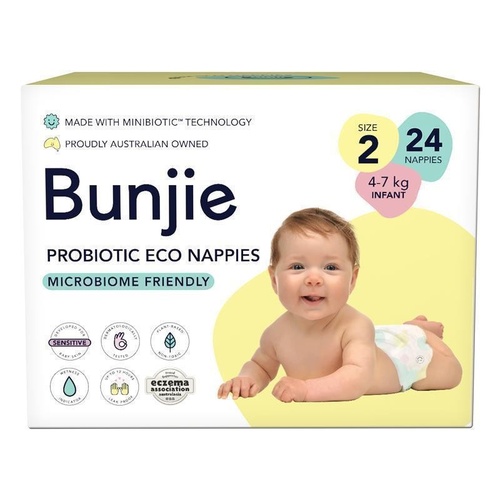 Bunjie Probiotic Eco Nappies Size 2, 4-7kg, 24 Pack
