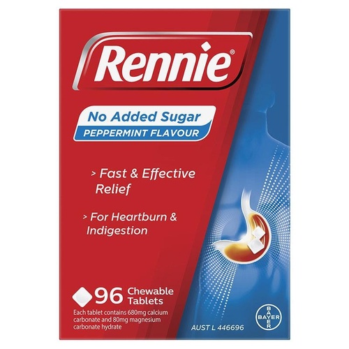 Rennie No Added Sugar Peppermint 96 Tablets