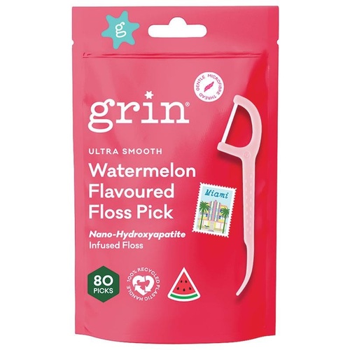 Grin Ultra Smooth Watermelon Flavoured Floss Picks 80 Pack