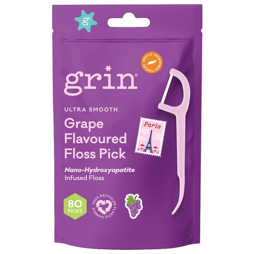 Grin Ultra Smooth Grape Flavoured Floss Picks 80 Pack
