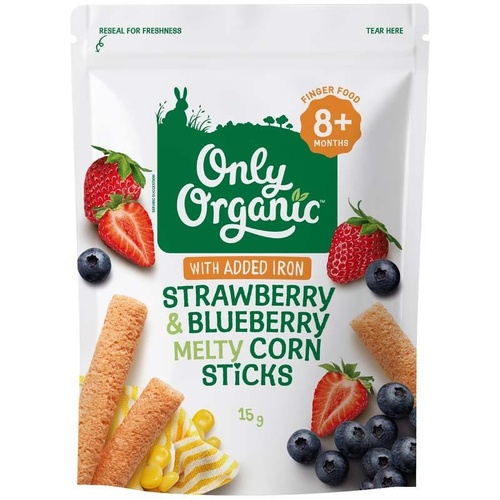 Only Organic Blueberry Strawberry Melty Corn Sticks 15g